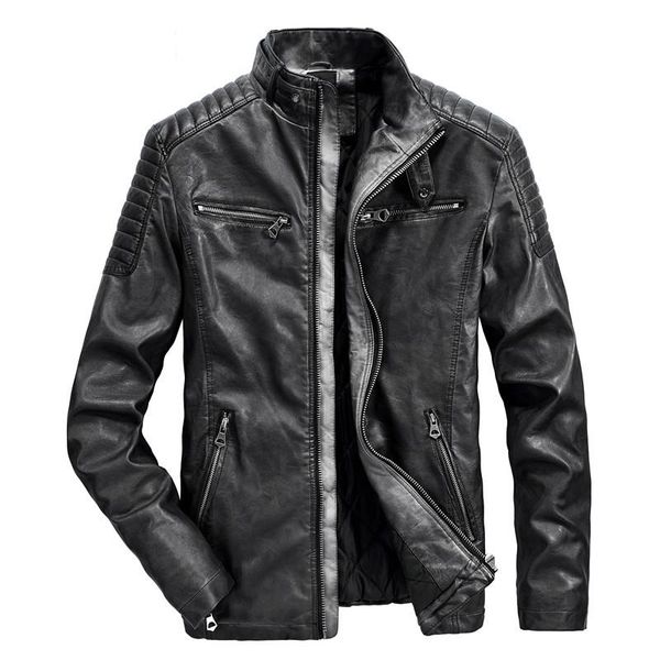 

2020 autumn new stand collar plus size men clothing retro motor jacket men, Black