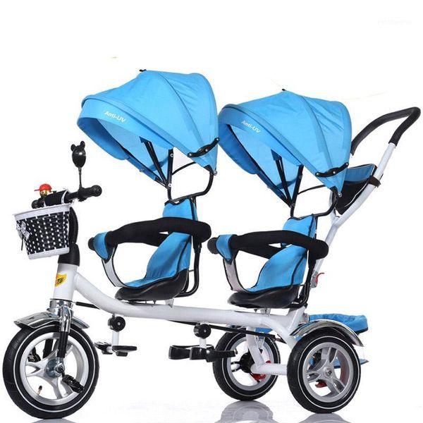 

strollers# baby twin tricycle stroller 3 wheels double for kids twins guardrail seat toddler bicycle car child pram1