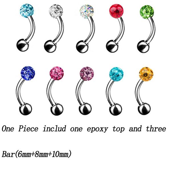 

showlove 1pcs mix colours нержавеющая сталь одиночная эпоксидная морозные кольца пирсинг изогнутые бар банановый кузовные украшения q sqccsw, Silver