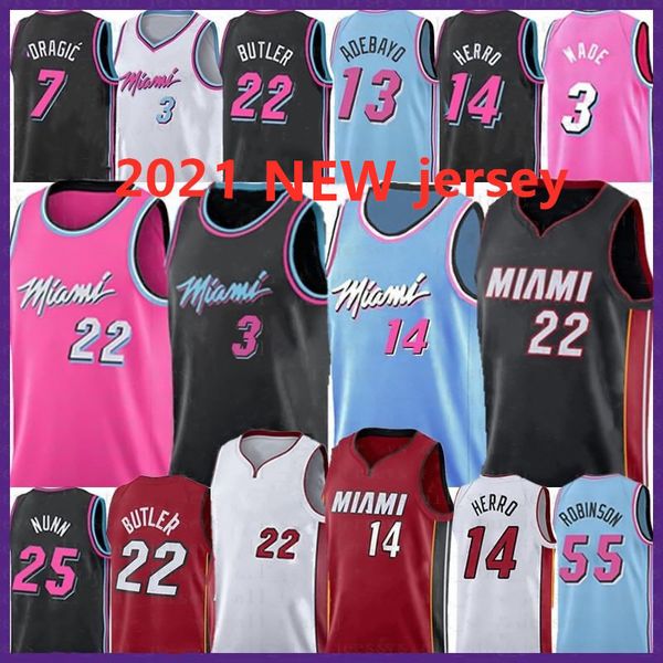 

2021 jimmy 22 butler jersey bam 13 adebayo jersey tyler 14 herro dwyane 3 wade jersey 55 robinson goran 7 dragic basketball jerseys, Black;red
