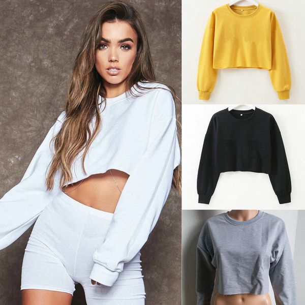 

strretwear women fashion casual long sleeve solid loose sweatshirt jumper crop pullovers kg-414, Black