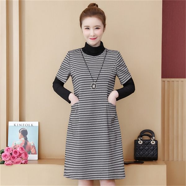 

2021 new fall and winter new ladies of women plus size fake high-neck dress h00224, Black;gray