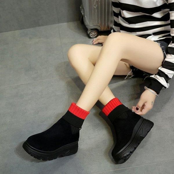 

women's boots super fashion socks shoes women autumn knit short boots platform shoes plus cashmere winter wild personality1, Black