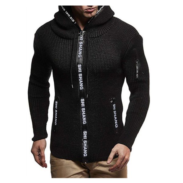 

mens cardigan knitting sweaters fashion trend long sleeve zipper skinny hooded sweaters coats male spring new casual slim pullover sweater, White;black