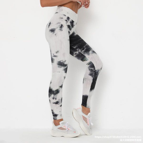 

selling water ink jacquard tie dyeing bubble yoga slim and hip lifting sports fitness pants leggings, Black