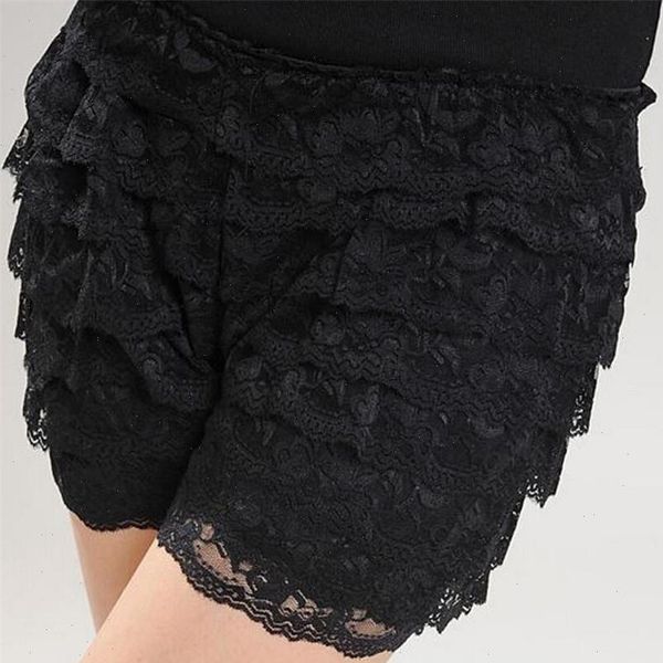 

lace shorts women summer street fashion shorts girl elastic waist thin girl sweet black white casual high waist shorts, White;black