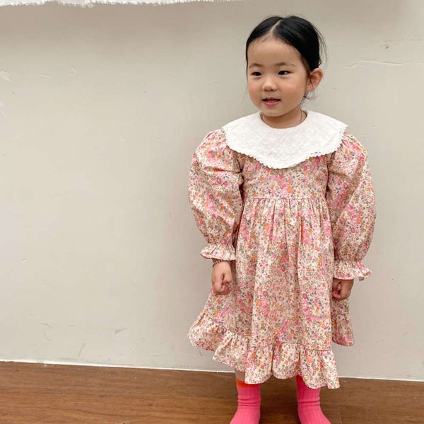 

korean big mqd floral 2021 lapel spring drs girls' rural ruffle skirt 65synydh, Red;yellow