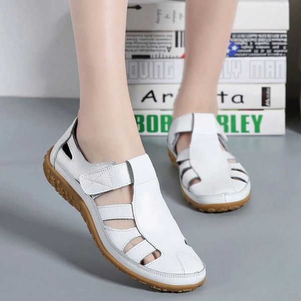 

women gladiator sandals split leather summer shoes woman hollow out flat sandals ladies casual soft bottom female beach sandal #e14p, Black
