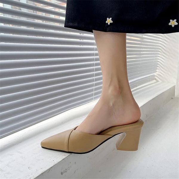 

slippers pxelena korean style strange high heels mules women pointed toe 2021 spring summer date fashion outdoor slides 34-46, Black