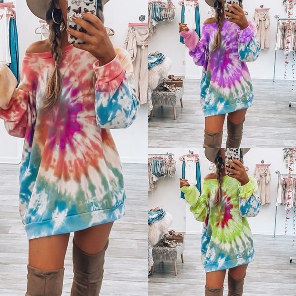 

09qes 2020 осень лучшие новые шеи зимний свитер с длинными рукавами, свитер женщин спираль печать галстук-окрашенные круглые и топ для женщи, Black