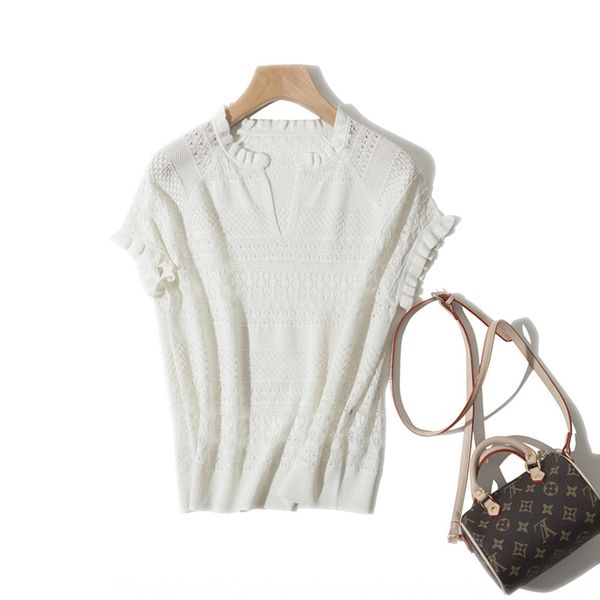 

the beginning of summer hollow out short sleeve t-shirt for women summer italian silk linen v-neck loose pullover pullover pullovert-shirt p, White;black