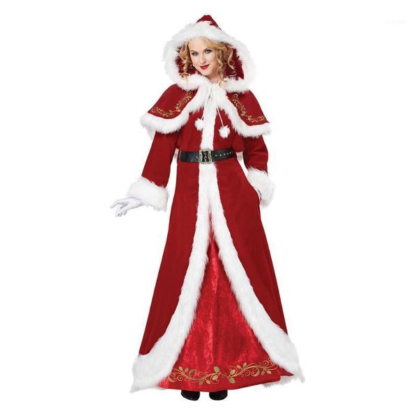 

christmas dress women christmas costume with cape for red velvet fur dresses hooded female santa claus costume1, Silver
