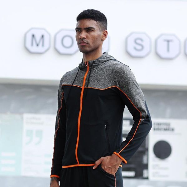 

running jackets men hat zipper winter autumn hoodies sport shirt fitness gym sports clothing men's sportswear1, Black;red