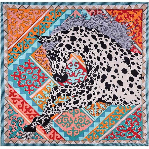 

renyvtil europe women big twill silk square scarf chair bag horse print handkerchief neck scarves bag scarf bandanas 130*130cm, Blue;gray