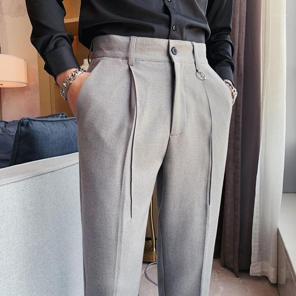 

autumn winter men's business dress pants solid color casual trousers british suit pants office social wedding costume homme 20201, White;black