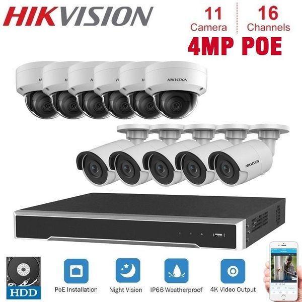 

wireless camera kits 16-ch hikvision poe nvr video surveillance with 11 pcs 4mp ip netwerk security night vision cctv system