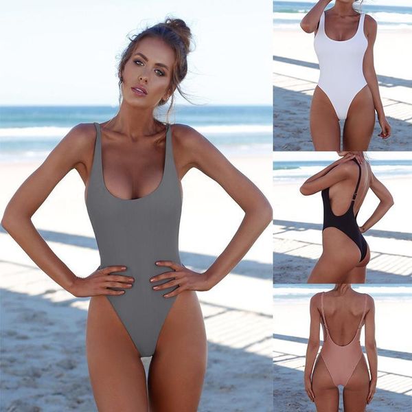 

women's retro 80s/90s u neck thong monokini swimsuit backless one piece bathing suit swimwear bodysuit1, Black;white