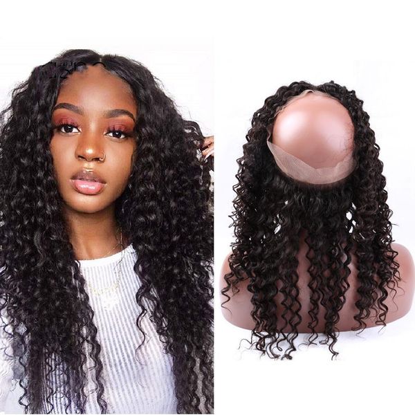 

12-18inch 360 frontals 100% unprocessed curly wave brazilian human virgin hair greatremy 22*4*2 hand tied lace band frontal (only to u.s, Black