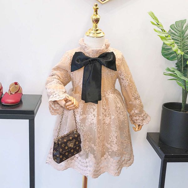 

new winter korean long sve children's princs skirt big bow lace plush drs wd168, Red;yellow