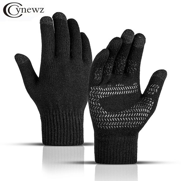 

newscreen winter non-slip men knitted rubber touch solid business driving cycling full finger autumn antiskid male gloves