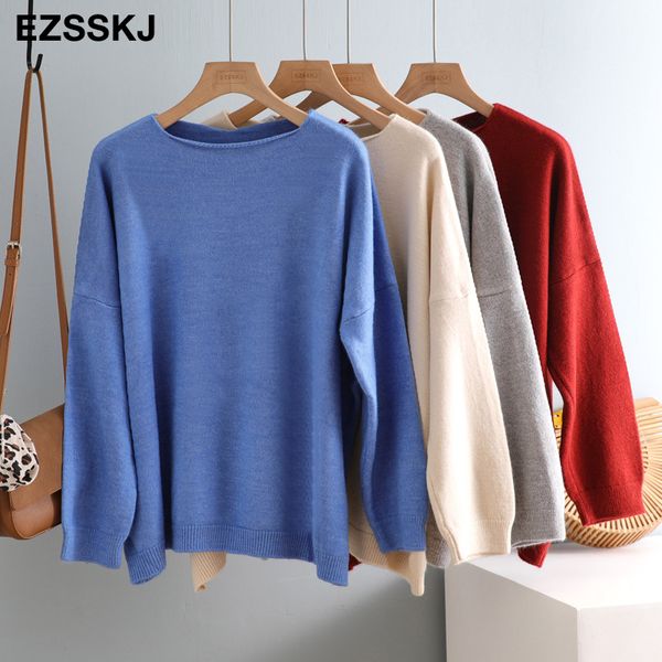 

2020 thick wool women o- neck sweater pullovers oversize big chic autumn winter basic women sweaters khaki jacket pullovers lj201017, White;black
