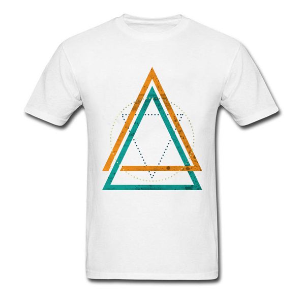 

sport 2018 geometric triangle print men's white t shirt cotton fabric short sleeve t-shirt drop shipping vintage pattern
