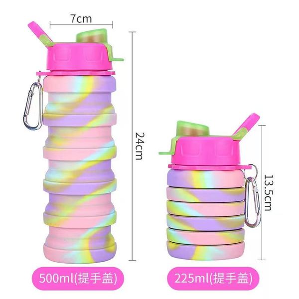 

2021 new silicone foldable sports kettle new handle cover camouflage outdoor fitness portable foldable cup 500ml