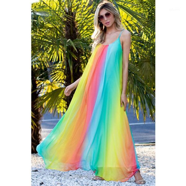 

graduent color chiffon summer maxi beach dress for women swimsuit cover ups beachwear halter neck bohemian loose long dress1, White;black