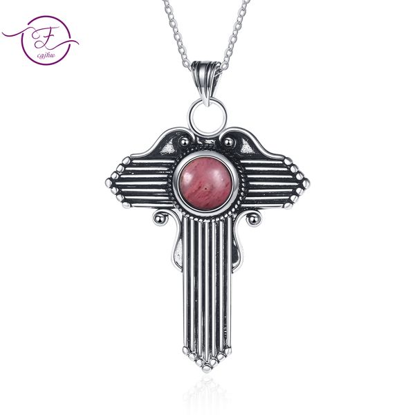 

creative large t shaped pendant necklace with natural rhodochrosite 925 sterling silver tiger eye luxury gifts jewelry for women