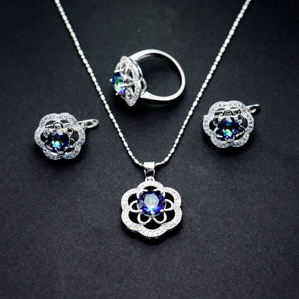 

New Pattern Jewelry Suit Petal The Shape Of Zirconium Shi Erhuan Necklace Ring Bride Three-piece