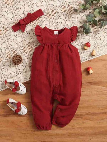 

baby butterfly sleeve jumpsuit with headband she, Blue