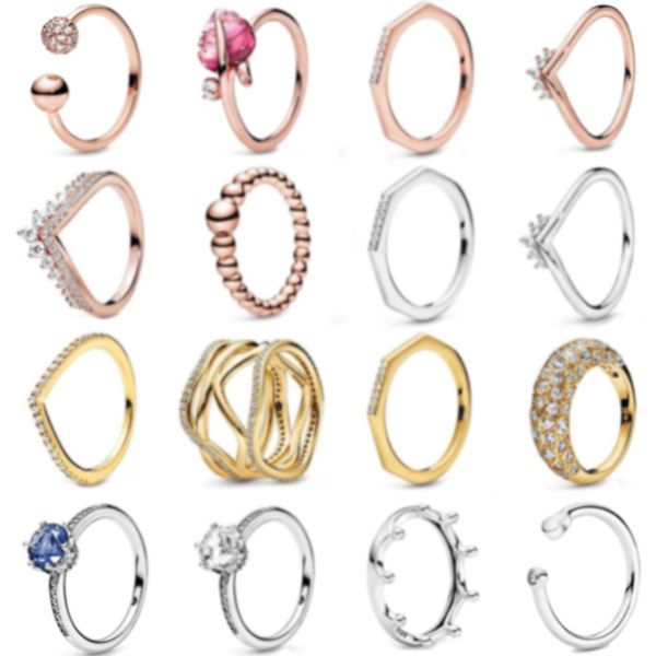

100% 925 стерлингового серебра осень превзошла осень превью shine multifated ream rose tiara workbone кольцо четкое сверкающее корона, Slivery;golden