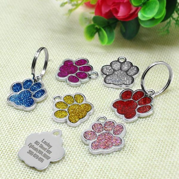 

stainless steel glitter paw pet id tags custom personalized tag for small dogs and cats engraved and hair b bbylau