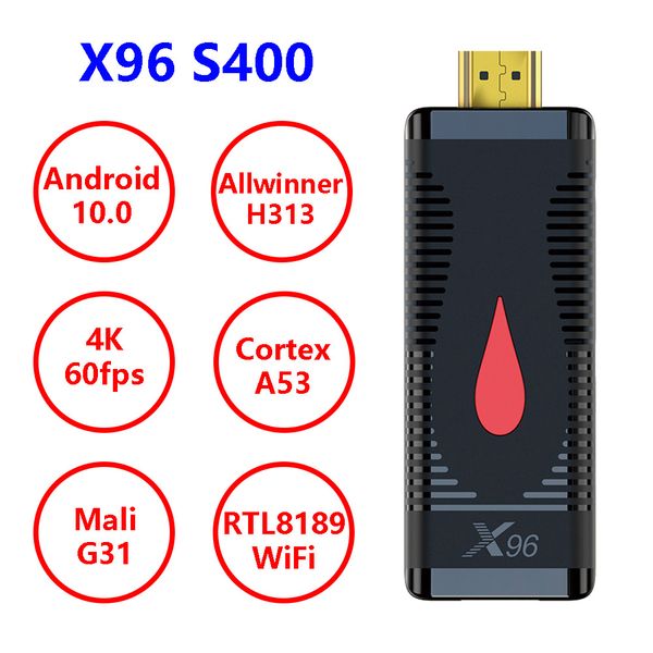 

x96 s400 android 10.0 smart tv box 4k allwinner h313 quad core 2.4g rtl8189 wifi set ox media player lpddr 32bit tvstick