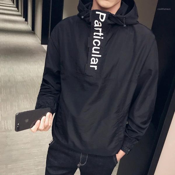 

2019 spring and summer new korean version of harajuku men's casual loose graffiti cotton hooded sunscreen clothing m-3xl, Black;brown
