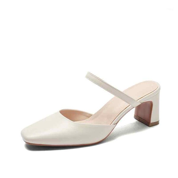 

sandals yd-ever full grain leather retro vintage high heels slip on mules women square toe street beat elegant female l07-a1, Black