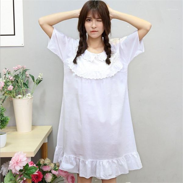 

women's sleepwear girls nightgown fashion cotton short sleeved leisurewear leisure comfortable white women dress ad1551, Black;red