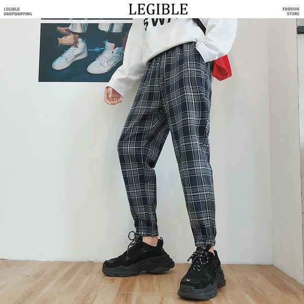

legible plaid track pants ins men 2018 mens cotton streetwear khaki sweatpants male korean casual retro joggers pants1, Black