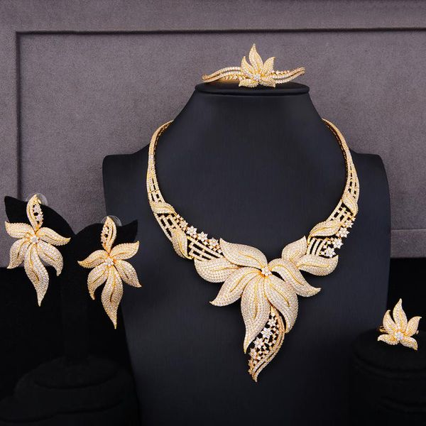 

godki luxury party queen leaves 4pcs nigerian jewelry set for women wedding zircon african bridal jewelry set 2020, Silver