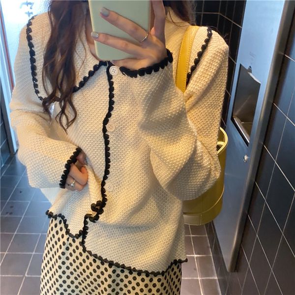 

make firm offers sweet spell cardigan sweater coat bust skirt suit detachable wave point, White;black