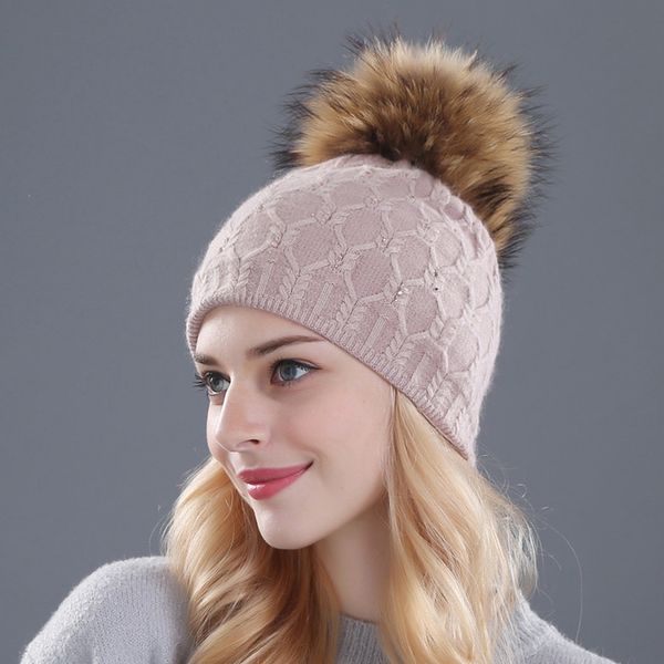

women winter pompom knitted ball warm hat artificial fur cap, Blue;gray