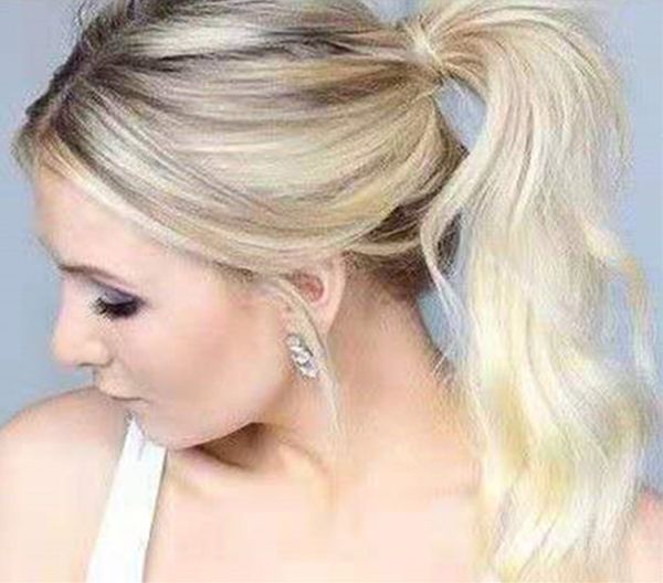 

12a honey blonde pony tail hair extension virgin hair ponytail 613 hairpiece wraps cuticle aligned human hair ponytail 120g, Black