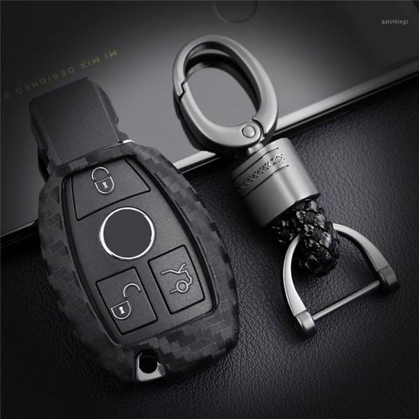 

silica gel carbon fiber car key case cover bag shell for accessories w203 w210 w211 w124 key ring chain1