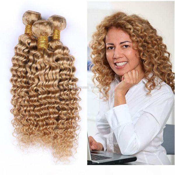 

double wefted red colored deep wave wavy human hair wefts 3bundles lot honey blonde color human hair weaves extensions 3pcs, Black