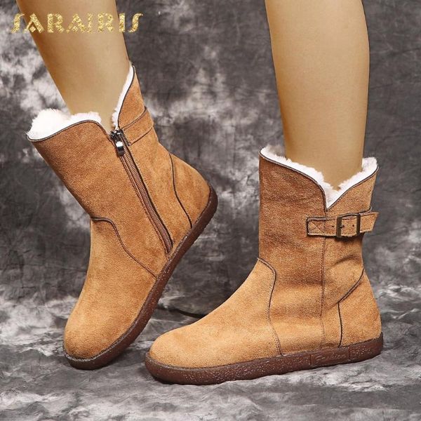 

sarairis brand new 2020 winter warm winter bootis woman shoes cotton korean style zipper mid-calf length trendy boots female, Black