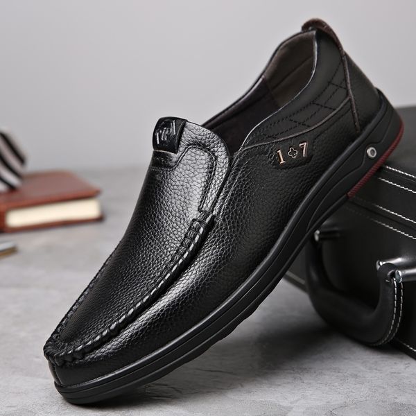 

shoes men genuine leather casual shoes slip on spring autumn solid shoes flat height increase dd099 y200104, Black