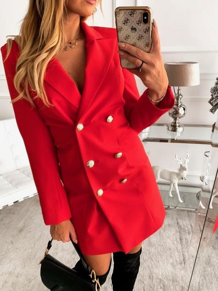 

2021 office lady blazer dress women casual notched collar a-line mini dresses robe femme long sleeve buttons slim party vestido, Black;gray