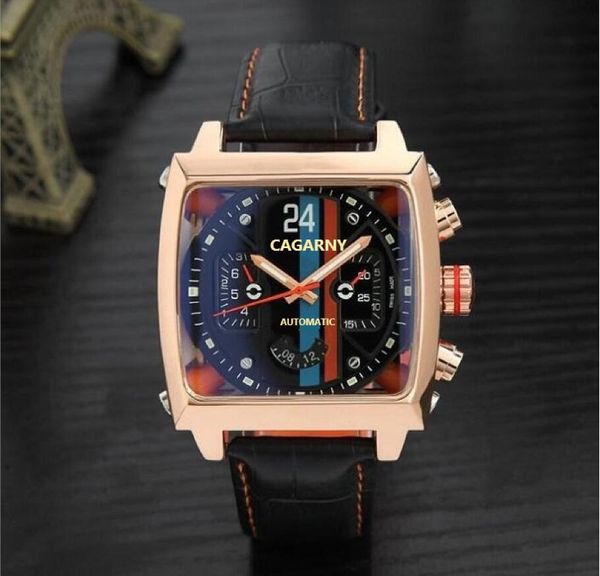 

sapphire mens men classic designer bracelet square movement black mechanical leather watches automatic wristwatches vudoh, Slivery;brown