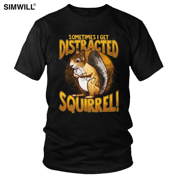 

sport vintage sometimes i get distracted squirrel t shirt men short sleeve cotton t-shirt o-neck regular fit graphic tees gift apparel