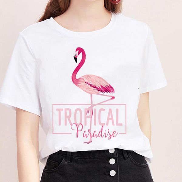 

summer t shirt women harajuku printing flamingo casual fashion tshirt o-neck white female clothing short sleeve t-shirt